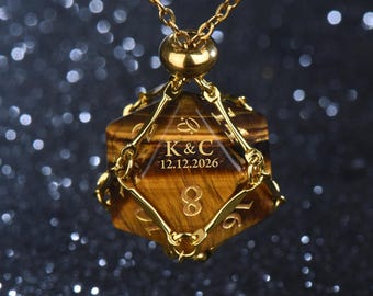 Personalized D20 Dice Necklace, Custom Engraved Wedding DND Dice, Couples Initials Anniversary Gift, D&D Jewelry for Him Her