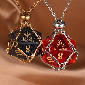 Personalized D20 Dice Necklace • Custom Engraved DND Dice Pendant • Natural Stone D20 Jewelry • Gift for Gamer, D&D Lover, Wedding