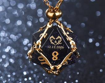 Gepersonaliseerde trouwdobbelstenen - Stenen dobbelstenenset, D&D dobbelstenenset, Natuurstenen D20 sieraden, Cadeau voor gamer, D&D-liefhebber, Bruiloft