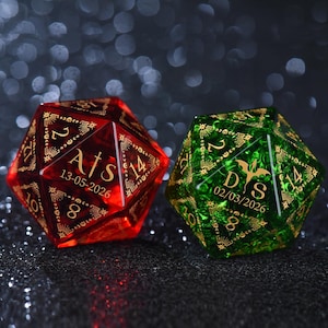 Custom D20 Dice Necklace Set, Engraved Initials D&D Dice, Wedding/Anniversary Keepsake, Celestial Tarot Style