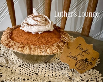 Primitive Farmhouse Faux Pumpkin Pie Souffle Ornie Tuck Shelf Sitter