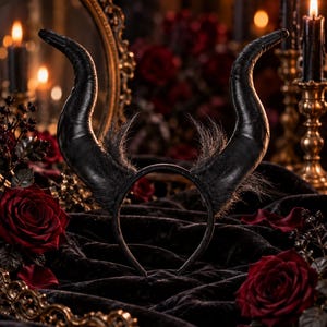 Black Horn Headband Halloween Devil Horn Crown Dark Fairy Costume Headpiece Gothic Witch Accessories
