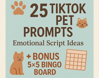 25 sugerencias para TikTok sobre mascotas + tablero de bingo extra / Ideas de guiones de sanación para contenido viral sobre mascotas