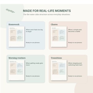Printable parent script examples for homework, chores, morning routines, and transitions.
