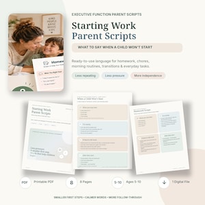 Starting Work Parent Scripts, Task Initiation Printable for Kids, Homework & Chore Support PDF image 1