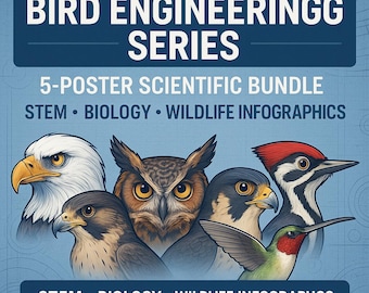 Serie Ingeniería de Aves – Paquete de pósteres infográficos sobre vida silvestre científica (5 impresiones)