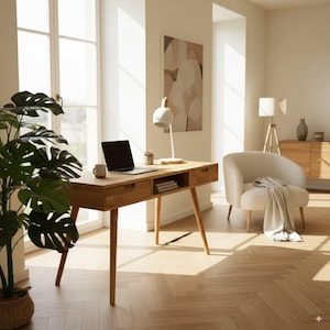 Handmade Solid Oak Writing Desk,work desk with Drawers | Rustic Study Table | Customizable Office Desk