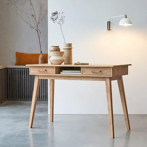 Handmade Solid Oak Writing Desk with Drawers | Rustic Study Table | Customizable Home & Office Desk