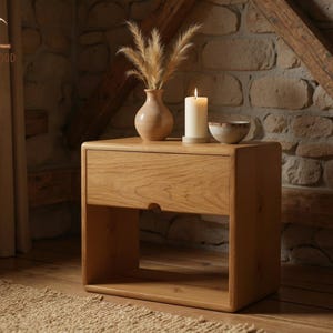 Handgefertigter Nachttisch aus Massivholz mit Schublade – B55×H45×T40 cm