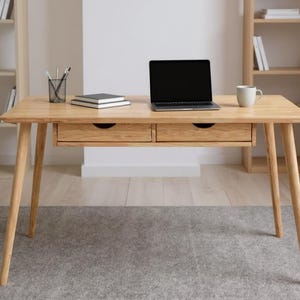 Handmade Solid Oak Desk with Two Drawers | Rustic Writing Table | Customizable Home & Office Workstation