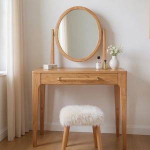 Tocador de madera maciza hecho a mano con espejo – 140×45×70 cm (55,1×17,7×27,6 pulgadas)