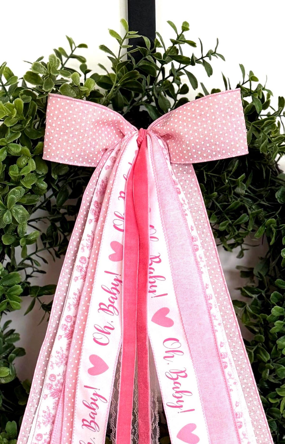 Baby Girl Ribbon Bow. Soft Pink/white Polka Dots, Dainty Floral, Subtle ...