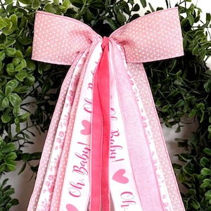 Baby Girl Wreath Ribbon Bundle |  Soft Pink and White Polka Dot |  Dainty Floral  | Oh, Baby  Ribbon | Nursery Decor | Baby Shower | 9x20