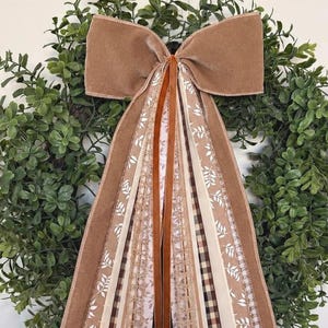 Fall Wreath Bow | Neutral Door Bow | Brown Tan Wreath Bow | Brown Plaid | Autumn Front Door Decor | Thanksgiving Wreath Bow | 11x24
