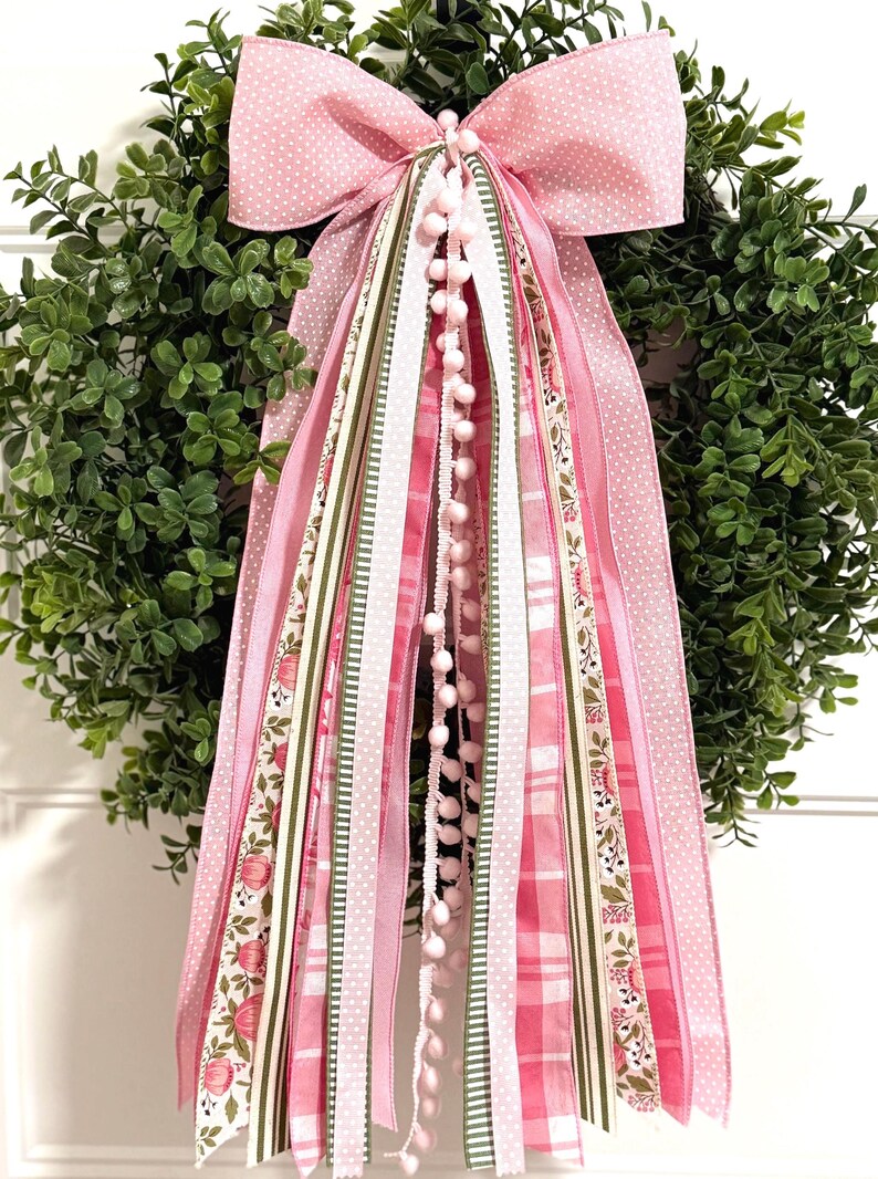 Spring Wreath Bow-4in Soft Pink Bow W/delicate White Polka Dots, Pink ...