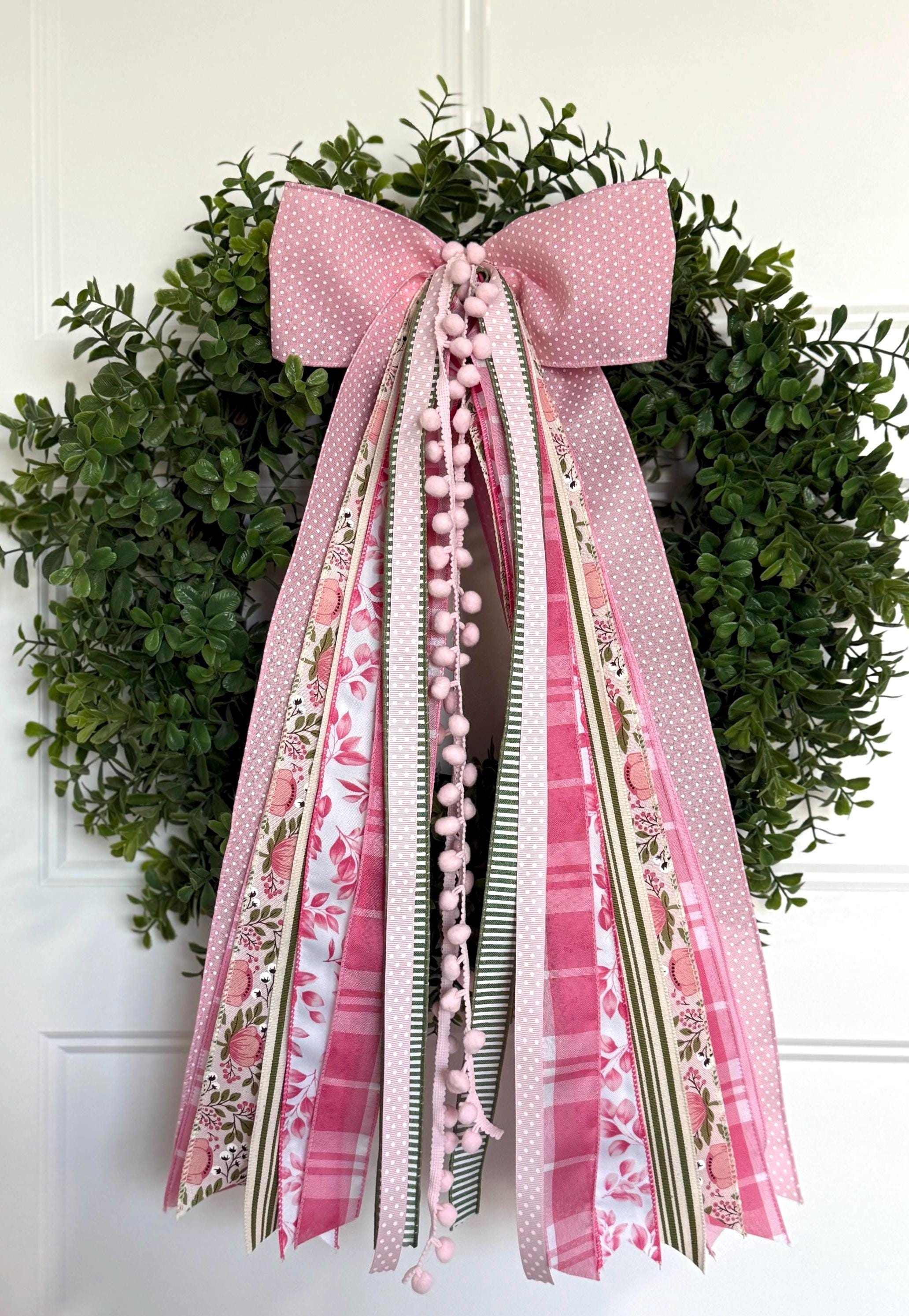 Spring Wreath Bow-4in Soft Pink Bow W/delicate White Polka Dots, Pink ...
