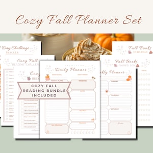 Bundel gezellige herfstplanner en leesdagboek: afdrukbare bijlagen (A5- en US Letter-pdf)
