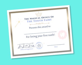 First Lost Tooth Certificate | Includes Ready to Print & Canva Template | Tooth Fairy Official Award Keepsake (PDF Download)