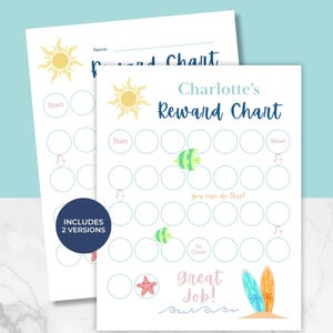 Coastal Reward Chart Printable for Kids, Fillable PDF Reward Chart, Personalized Behavior Chart, Summer Chore Chart, Printable Kids Chart