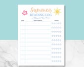 Summer Reading Log Printable for Kids | Beach Theme Reading Tracker | Book Review & Star Rating Sheet | Summer Reading Challenge Activity