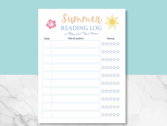 Summer Reading Log Printable for Kids | Beach Theme Reading Tracker | Book Review & Star Rating Sheet | Summer Reading Challenge Activity