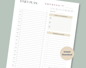 Hourly Daily Planner | Printable & Digital Planning Page | Time Blocking Schedule (Instant Download)