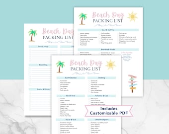 Beach Day Packing List Printable Bundle | Family Beach Checklist PDF | Coastal Summer Vacation Planner | Fillable Beach Packing List
