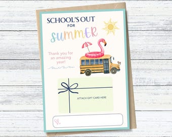 Editable Bus Driver Thank You Gift Card Holder Printable | Last Day of School Present | School’s Out for Summer, End of Year Gift Tag