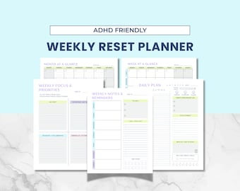 Weekly Reset Planner for ADHD | Daily Focus & Brain Dump Pages | Executive Functioning Planner | Neurodivergent Productivity PDF