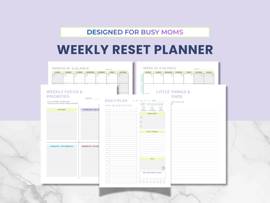 Weekly Reset Planner Printable | Busy Mom Planner Bundle | Home ...