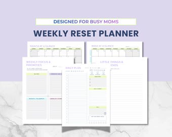 Weekly Reset Planner Printable | Busy Mom Planner Bundle | Home Management & Brain Dump Pages | Undated Family Organizer PDF
