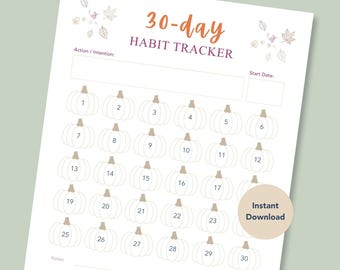 Monthly Habit Tracker | 30 Day Fall Challenge (Instant Download)