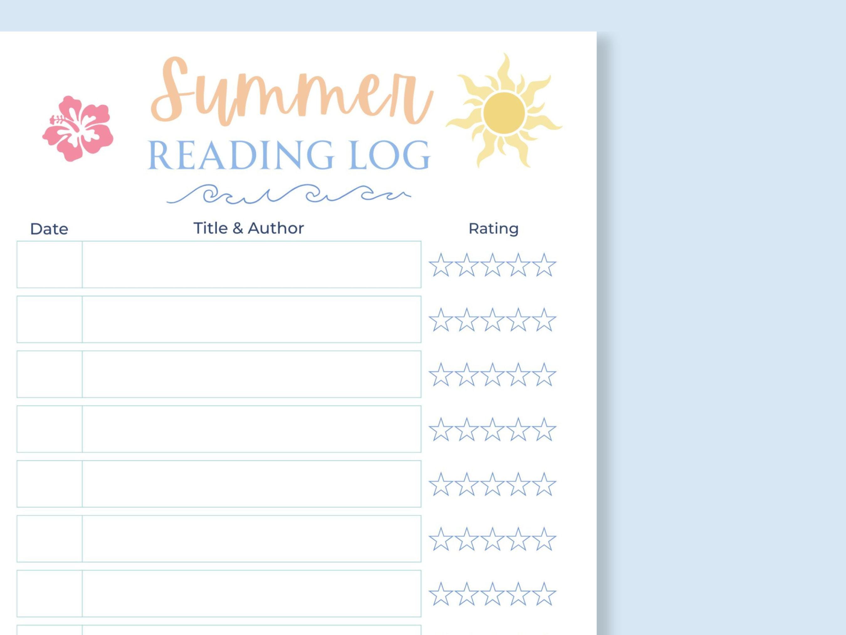 Summer Reading Log Printable for Kids | Beach Theme Reading Tracker ...