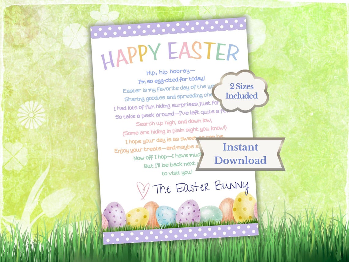 Easter Bunny Note | Printable Letter for Easter Basket and Egg Hunt ...