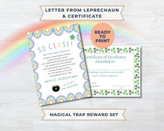 Leprechaun Trap Letter & Certificate Printable | St Patrick’s Day Trap Reward Set | Leprechaun Letter for Kids | Morning Magic Surprise PDF