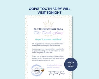 Tooth Fairy Apology Letter | Tooth Fairy Forgot Note | Missed Visit Letter | Out of Office Vacation Memo | 5x7 Printable