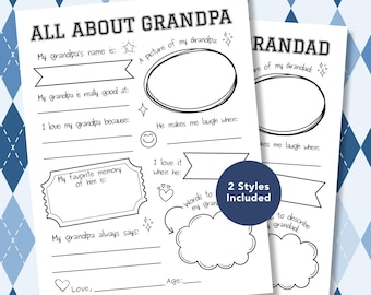 Grandpa Questionnaire Printable, All About Grandpa Interview, Grandad Keepsake Worksheet, Father’s Day Gift from Kids, Grandpa Memory Page