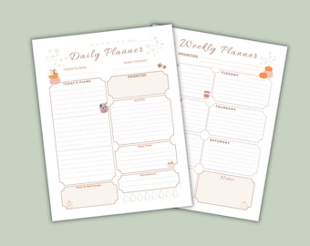 Cozy Fall Daily and Weekly Printable Planner Pages (A5 and US Letter PDF)
