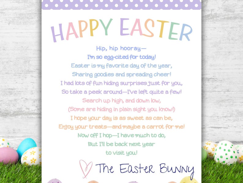 Easter Bunny Note | Printable Letter for Easter Basket and Egg Hunt ...