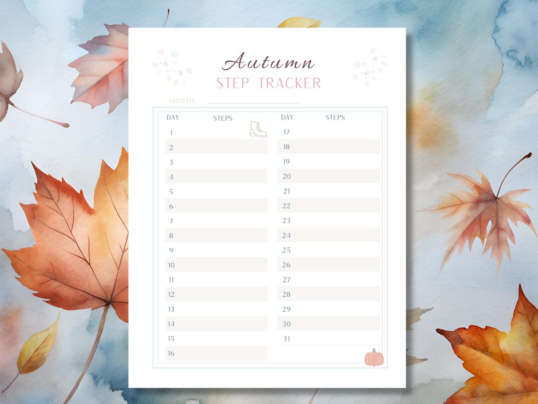 Steps Tracker Printable: Cozy Step Log for the Season (A5 and US Letter ...