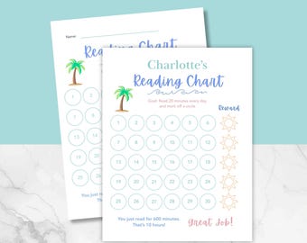 Coastal Reading Chart Printable for Kids, Summer Reading Tracker, Fillable PDF Reading Challenge, Reading Log, Printable Reward Chart