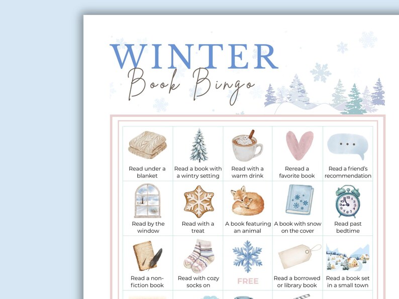 Winter Reading Racker Winter Book Bingo Printable + Reading Log | TBR Reading Challenge for ...