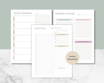 Simple Daily Weekly Planner Printable | Brain Dump Journal (Instant Download)
