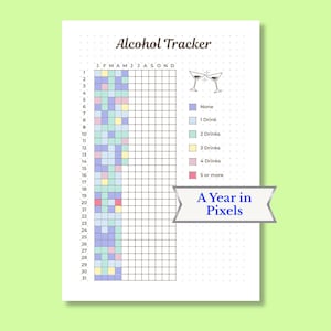 アルコール摂取量トラッカー（印刷可能）｜ピクセルで見る年間飲酒量トラッカー｜アルコール消費量トラッカー｜USレターサイズ、A4サイズ、A5サイズ｜ドットグリッド＆空白
