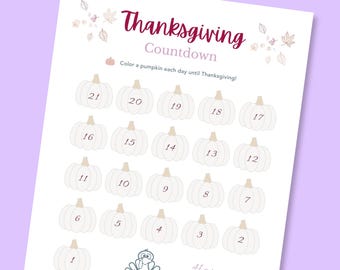 Thanksgiving Countdown Calendar | Pumpkin Coloring Page | Fall Activity Calendar