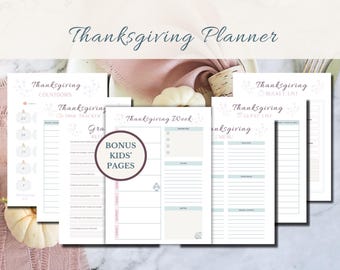 Thanksgiving Meal Planner Printable | Menu, Shopping List, Gratitude Journal & Kids Table Placemats (PDF)