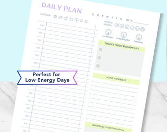 Low Energy Daily Planner Printable | Neurodivergent Planner | Executive Function Planner | Good Enough Task List