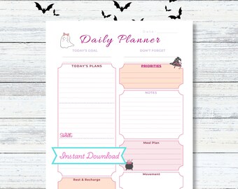 Pink October Daily Planner: Breast Cancer Awareness, Halloween Printable (Letter & A5 PDF)