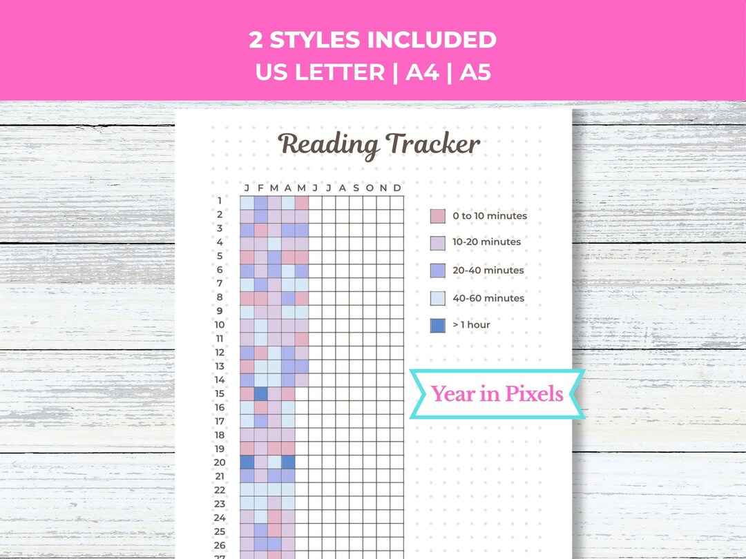 Reading Tracker Pack Reading Tracker Printable | Year in Pixels Reading Log | Reading Habit ...