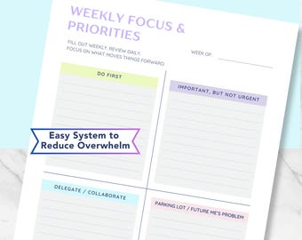 ADHD Brain Dump Planner Printable | Weekly Priority Planner Page | Overwhelm Reset Worksheet | Executive Function Tool | Instant PDF